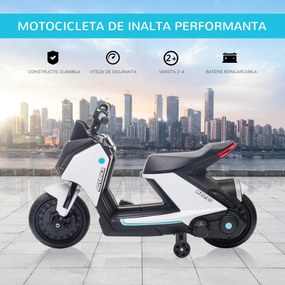HOMCOM Motocicletă Electrică Albă pentru Copii, Vehicul cu Baterie 6V, Ideal pentru Vârsta de 3-5 Ani | Aosom Romania