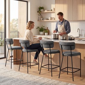 HOMCOM Set 2 scaune de bar, scaune tapițate cu spătar curbat, pentru insulă de bucătărie, zonă de mic dejun, Gri | Aosom Romania