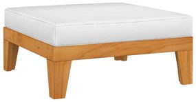 Taburet modular, cu perna alb crem, lemn masiv de acacia 1, Crem, suport pentru picioare