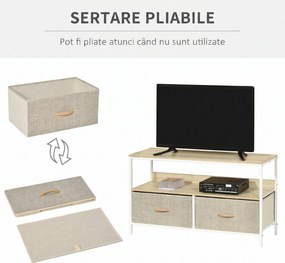 HOMCOM Mobilier pentru Televizor de 47" cu Sertare Pliabile din Material Textil și Raft, 98x29x56 cm, Lemn Natural | Aosom Romania