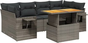 vidaXL Set canapele de grădină, 7 piese, cu perne, gri, poliratan