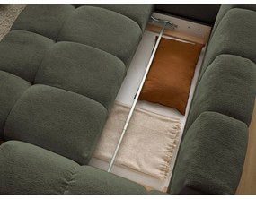 Colțar verde extensibil/cu spațiu de depozitare cu tapițerie din chenille (cu colț pe partea stângă/în formă de ”L”) Everest – Bobochic Paris