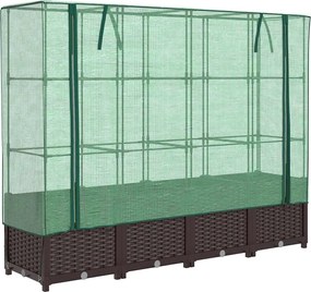 vidaXL Strat înălțat cu husă de seră, aspect ratan, 160x40x138 cm