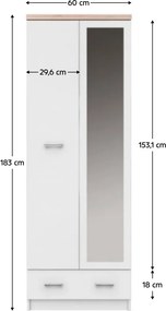 Dulap cu oglindă 2D1S/60, alb / stejar Sonoma, TOPTY TYP 37