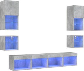 vidaXL Unități TV de perete cu LED-uri 8 piese gri beton lemn compozit