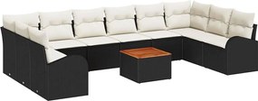 vidaXL Set de canapele pentru grădină cu pernă 11 pcs Negru poliratan