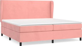 vidaXL Pat box spring cu saltea, roz, 200x200 cm, catifea