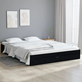 820081 vidaXL Cadru de pat dublu, negru, 135x190 cm, lemn masiv