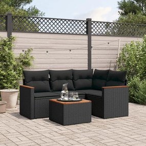 3225936 vidaXL Set mobilier de grădină cu perne, 5 piese, negru, poliratan