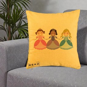 Perna Personalizata Printese Diverse Ilustratie, 40x40 cm, Galben, Husa Detasabila, Perna Inclusa, BEKZ®