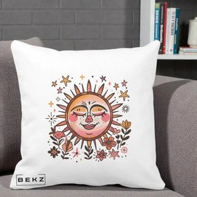 Perna Decorativa Soare Retro Boho Floral, 40x40 cm, Alba Mata, Husa Detasabila, Perna Inclusa, BEKZ®