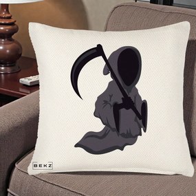 Perna Decorativa Moartea cu Coasa Grim Reaper Halloween, 40x40 cm, Crem Reliefat, Husa Detasabila, Perna Inclusa, BEKZ®