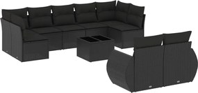 vidaXL Set canapele de grădină cu perne, 10 piese, negru, poliratan
