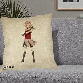 Perna Personalizata Naruto Sakura Haruno Portret, 40x40 cm, Crem, Husa Detasabila, Perna Inclusa, BEKZ®