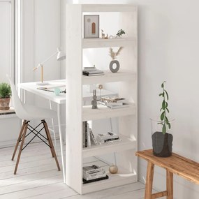 Bibliotecă/separator cameră,alb,80x30x167,5 cm, lemn masiv pin