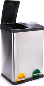 Coș de gunoi argintiu mat pentru reciclare/cu pedală 2x20 l din oțel Tri Selectif – MSV