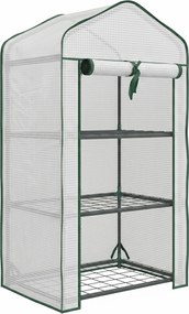 Outsunny Mini Seră pe 3 Nivele cu Acoperiș PE Întărit, Seră Portabilă cu Ușă Rulantă și Rafturi din Sârmă, 59x39x127 cm, Alb | Aosom Romania