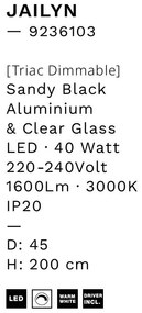 Lustra cu 5 pendule LED, Metal, Negru, Sticla, JAILYN