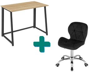 Set pentru birou – birou pliabil ZARIMO 80×40 cm stejar sonoma + scaun de birou AVOLA VELVET negru