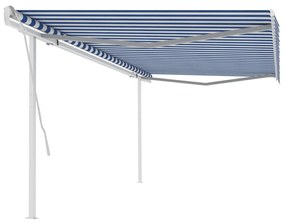 Copertina retractabila manual cu stalpi, albastru alb 5x3,5 m