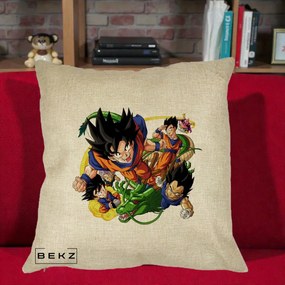 Perna Personalizata Dragon Ball Goku si Shenron Actiune, 40x40 cm, Crem, Husa Detasabila, Perna Inclusa, BEKZ®