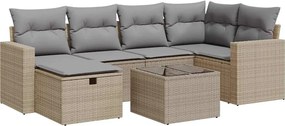 vidaXL Set canapele de grădină, 7 piese, cu perne, bej, poliratan