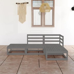 3075476 vidaXL Set mobilier de grădină, 4 piese, gri, lemn masiv de pin