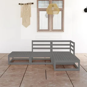 3075476 vidaXL Set mobilier de grădină, 4 piese, gri, lemn masiv de pin