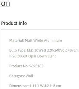Aplica LED iluminat ambiental Up &amp; Down OTI alba, NVL-9695162