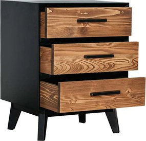 Noptieră lemn masiv Timeless 3 Sertare Negru, 50 × 40 × 64 cm