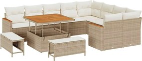 vidaXL Set de canapele pentru grădină cu pernă 12 pcs Bej Poli Rattan