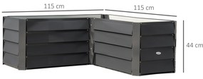Outsunny Carré potager de jardin jardinière d'angle en L fară fund - 115 x 115 x 44 cm oțel galvanizat gri închis | Aosom Romania