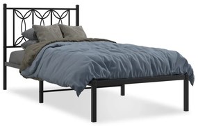 376120 vidaXL Cadru de pat metalic cu tăblie, negru, 90x190 cm
