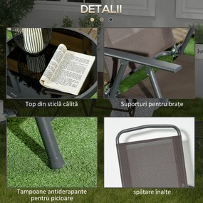 Outsunny Set de Grădină cu 3 Piese, cu Masă cu Blat din Sticlă - Maro | Aosom Romania
