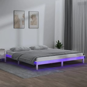 820617 vidaXL Cadru de pat cu LED, alb, 160x200 cm, lemn masiv