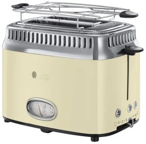Prajitor de paine Russell Hobbs Retro Vintage Cream 21682-56, 1300W, 2 felii, 6 trepte, Indicator retro, Lift & Look, Quick Toast, Cream/Inox