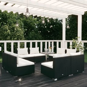 3101535 vidaXL Set mobilier de grădină cu perne, 8 piese, negru, poliratan