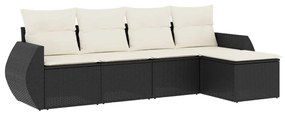 3221285 vidaXL Set mobilier de grădină cu perne, 5 piese, negru, poliratan