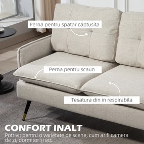 HOMCOM Divano 2 Posti in Tessuto Effetto Lino con Braccioli e Cuscini Imbottiti, Divanetto 2 Posti Moderno con Gambe in Acciaio, per Ufficio, Soggiorno, Salotto e Camera da Letto, 139x68x80 cm, Crema | Aosom Romania