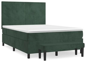 3137728 vidaXL Pat box spring cu saltea, verde închis, 140x200 cm, catifea