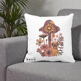 Perna Decorativa Ciuperca Caine Boho, 40x40 cm, Alba Mata, Husa Detasabila, Perna Inclusa, BEKZ®