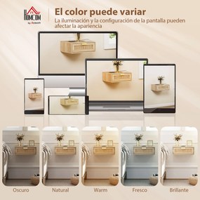 HOMCOM Set de 2 Noptiere Suspendate cu Sertar din Ratan Economisește Spațiu Design Modern 40x30x15 cm Natural | Aosom Romania