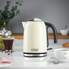 Cana electrica Russell Hobbs Colours Plus Classic Cream 20415-70, 2400 W, 1,7 l, Fierbere rapida, Element de incalzire ascuns, Baza rotativa la 360°, Indicator, Crem