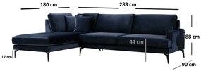 Canapea de colț Papira Corner Left (Chl+3R) - Navy Blue