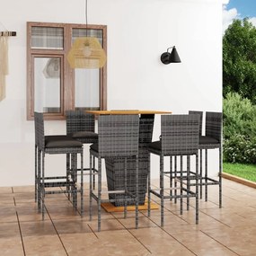 3064863 vidaXL Set mobilier bar de grădină cu perne, 9 piese, gri, poliratan