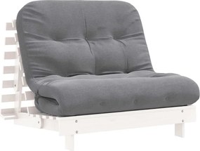 vidaXL Canapea futon cu saltea, alb, 100x206x11 cm, lemn masiv de pin