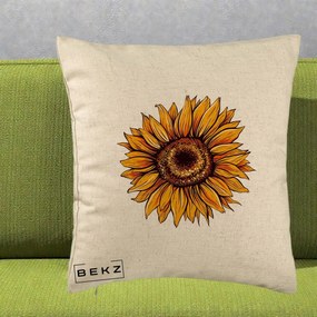 Perna Decorativa Floarea Soarelui Vibranta, 40x40 cm, Bej, Husa Detasabila, Perna Inclusa, BEKZ®