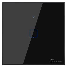 Intrerupator simplu smart, sticla securizata neagra, montaj in doza, compatibil Alexa si Google Assistant, Sonoff