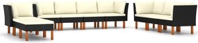 vidaXL Set mobilier de grădină cu perne, 10 piese, negru, poliratan