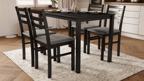 MAZZONI EXPORT Set TORINO masă + 4 scaune Negru/Gri deschis (material Sawana 21) - SET DE LEMN PENTRU BUCĂTĂRIE/SUFRAGERIE